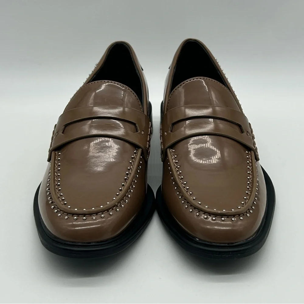 Sarto by Franco Sarto A-Eden Studs Loafers Brown Patent Size 8.5M New With Box - Picture 6 of 11